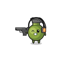 illustration of grenade cartoon doing shooting range