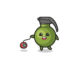 cartoon of cute grenade playing a yoyo