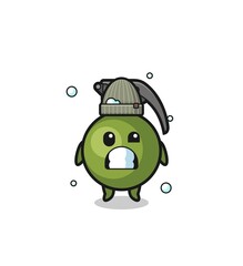 cute cartoon grenade with shivering expression