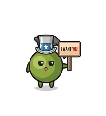 Obraz premium grenade cartoon as uncle Sam holding the banner I want you
