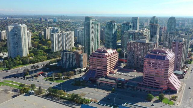 Aerial of the city center of Mississauga, Ontario, Canada 4K