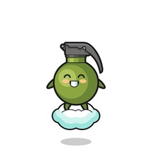 cute grenade illustration riding a floating cloud