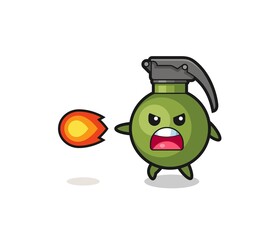 cute grenade mascot is shooting fire power