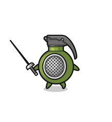 grenade earth cartoon as fencer mascot