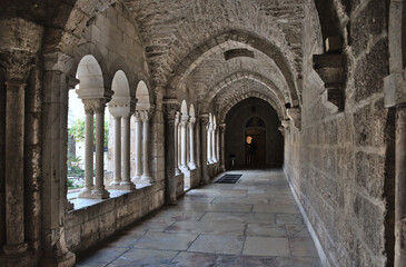 The inner courtyard of the Church of the Nativity - terraces with stone columns, Bethlehem.
