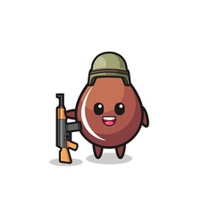 Fototapeta premium cute chocolate drop mascot as a soldier