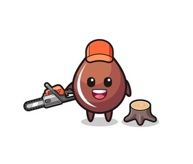 chocolate drop lumberjack character holding a chainsaw