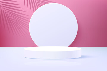 premium catwalk scene design with summer theme and pink background with leaf shadows vectoral illustration