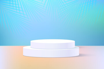 3d catwalk scene design with summer theme and blue background with leaf shadows vectoral illustration