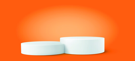 white 3d podium with orange bacground for product placement Premium Vector