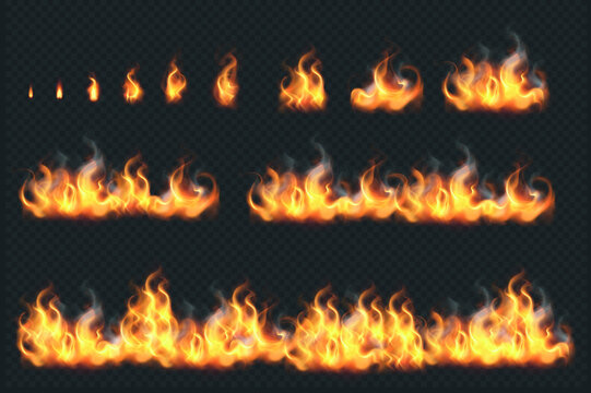 Burning red hot sparks realistic fire flames Premium Vector illustration