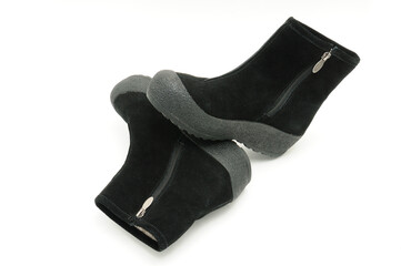 Youth women's suede shoes on a white background