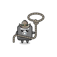 the floppy disk cowboy with lasso rope