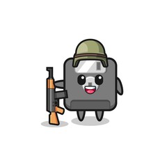 cute floppy disk mascot as a soldier