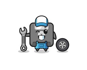 the floppy disk character as a mechanic mascot