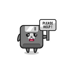 cute floppy disk hold the please help banner