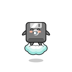 cute floppy disk illustration riding a floating cloud