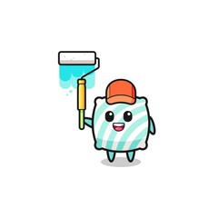 the pillow painter mascot with a paint roller