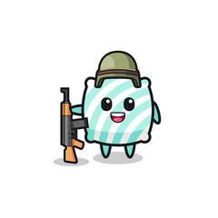 cute pillow mascot as a soldier