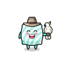 pillow zookeeper mascot with a parrot