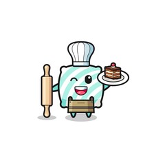 pillow as pastry chef mascot hold rolling pin