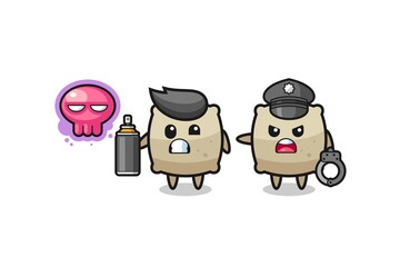 sack cartoon doing vandalism and caught by the police