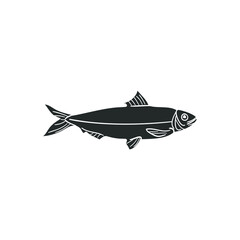 Sardine Icon Silhouette Illustration. Fish Vector Graphic Pictogram Symbol Clip Art. Doodle Sketch Black Sign.