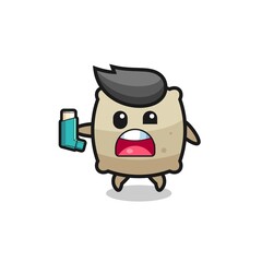 Fototapeta premium sack mascot having asthma while holding the inhaler