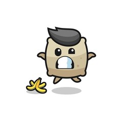 sack cartoon is slip on a banana peel
