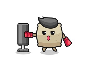 sack boxer cartoon doing training with punching bag