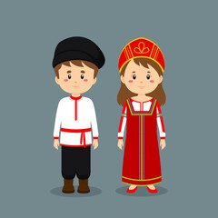 Couple Character Wearing Russian National Dress