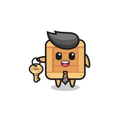 cute wooden box as a real estate agent mascot