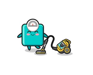 cute weight scale holding vacuum cleaner illustration