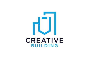 Letter V With Building For Construction Company Logo vector design template