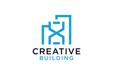 Letter X With Building For Construction Company Logo vector design template