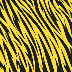 Pattern tiger or zebra stripes. Animal skin. Black and yellow texture. Striped abstract background. Design template for banner, print, textile, fabric, fashion clothes and bags. Vector illustration