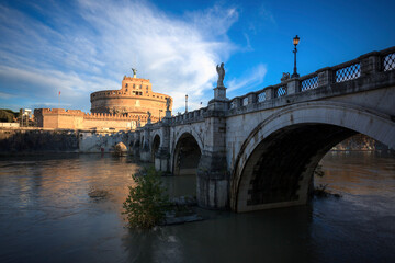 Castel Sant'Angelo and its statues at sunrise, Rome, Italy