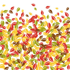 Falling autumn leaves. Red, yellow, green, brown c