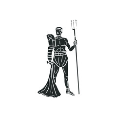 Roman Gladiator Retiarius Icon Silhouette Illustration. Soldier Ancient Vector Graphic Pictogram Symbol Clip Art. Doodle Sketch Black Sign.