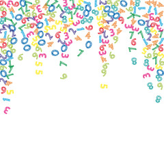 Falling colorful sketch numbers. Math study concept with flying digits. Valuable back to school mathematics banner on white background. Falling numbers vector illustration.