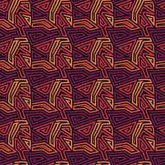 Seamless pattern. Figures, curves ornament. Folk wallpaper. Linear backdrop. Embroidery background. Tribal motif. Ethnic mosaic. Digital paper. Web design. Textile abstract print. Vector art.