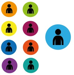A human avatar. Pin. The user's symbol. Round multicolored 9 buttons.