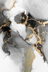 Black gold abstract background of marble liquid ink art painting on paper . Image of original...