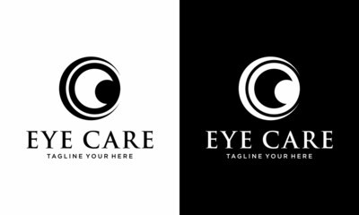 Creative Care Eye Concept Logo Design Template, Eye Care logo design Vector, Icon Symbol, on a black and white background.