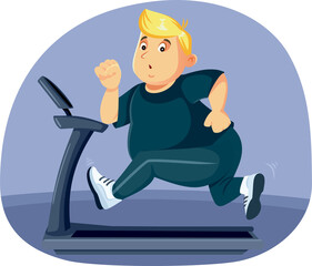 Overweight Man Running on a Treadmill Vector Cartoon Illustration