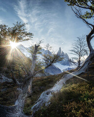 Puesta de sol en el valle del cerro Torre,