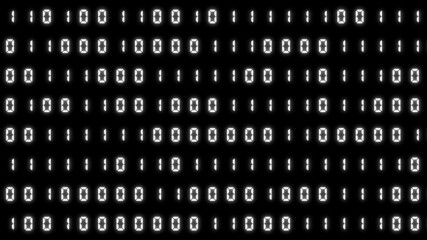 Random 0 and 1 binary code background (white on black background)