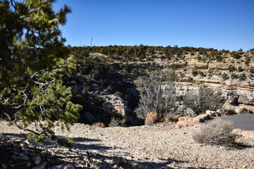 Grand Canyon National Park, Arizona, USA - November 22, 2021: View of a Gorge at the Grand Canyon Known with a Communications Tower on the Opposite Side on a Bright, Sunny Fall Afternoon