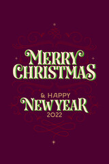 Merry Christmas & Happy New Year Card Red, Green & Gold