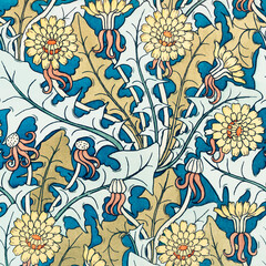 Art nouveau dandelion flower pattern background vector